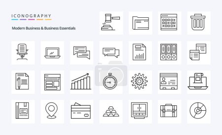 Téléchargez les illustrations : Pack d'icônes 25 Business et Business Essentials Line modernes - en licence libre de droit
