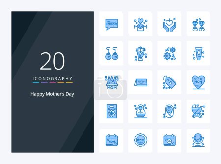 Téléchargez les illustrations : 20 Happy Mothers Day icône de couleur bleue pour la présentation - en licence libre de droit
