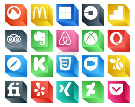 Illustration for 20 Social Media Icon Pack Including google duo. kickstarter. travel. browser. opera - Royalty Free Image