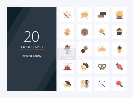 Téléchargez les illustrations : 20 Sweet And Candy icône de couleur plate pour la présentation - en licence libre de droit