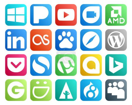 Ilustración de 20 Paquete de iconos de redes sociales incluyendo bing. utorrent. baidu. simple. cms - Imagen libre de derechos