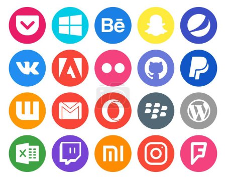 Ilustración de 20 Paquete de iconos de redes sociales Incluyendo cms. mora. github. ópera. correo electrónico - Imagen libre de derechos