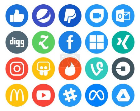 Téléchargez les illustrations : 20 Pack d'icônes pour les médias sociaux incluant mcdonalds. Voiture. microsoft. uber. amadou - en licence libre de droit