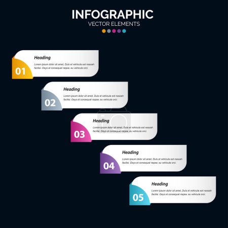 Téléchargez les illustrations : 5 étapes Le vecteur de conception d'infographie et le marketing peuvent être utilisés pour la mise en page du flux de travail - en licence libre de droit