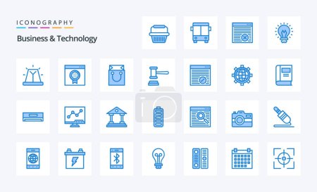 Téléchargez les illustrations : 25 Business Technology Pack icône bleue - en licence libre de droit