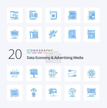 Téléchargez les illustrations : 20 Économie de données et publicité Médias Icône de couleur bleue Pack comme l'argent de valeur de panneau d'affichage d'interaction - en licence libre de droit