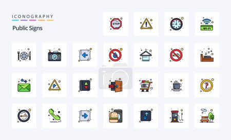 Ilustración de Paquete de iconos de estilo lleno de 25 señales públicas - Imagen libre de derechos