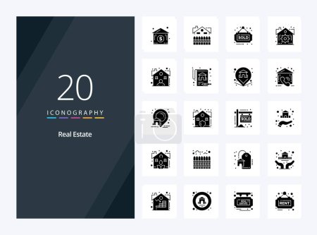 Téléchargez les illustrations : 20 Immobilier Glyphe solide icône pour la présentation - en licence libre de droit
