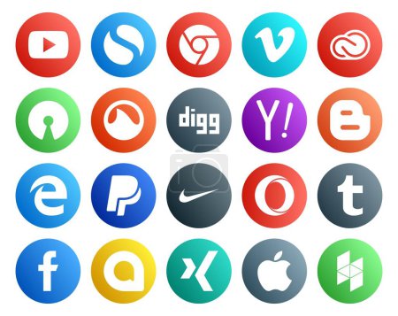 Ilustración de 20 Paquete de iconos de redes sociales Incluyendo nike. borde. adobe. blogger. Yahoo. - Imagen libre de derechos