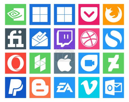Illustration for 20 Social Media Icon Pack Including electronics arts. paypal. dribbble. deviantart. apple - Royalty Free Image