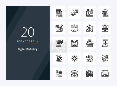 Téléchargez les illustrations : 20 Icône Aperçu du marketing numérique pour la présentation - en licence libre de droit