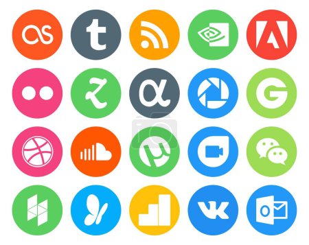 Illustration for 20 Social Media Icon Pack Including messenger. google duo. picasa. utorrent. sound - Royalty Free Image