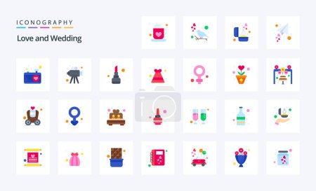 Illustration for 25 Wedding Flat color icon pack - Royalty Free Image