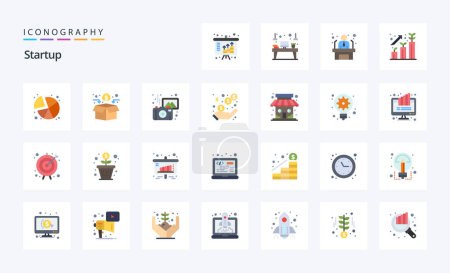 Téléchargez les illustrations : 25 Startup Pack icône couleur plate - en licence libre de droit