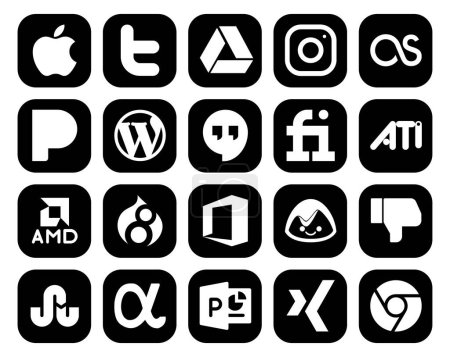 Ilustración de 20 Paquete de iconos de redes sociales incluyendo tropiezo. Campamento base. cms. oficina. amd - Imagen libre de derechos