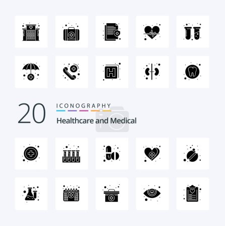 Téléchargez les illustrations : 20 Médical Solide Glyphe icône Pack comme comprimés médicaments pilules soins amour - en licence libre de droit