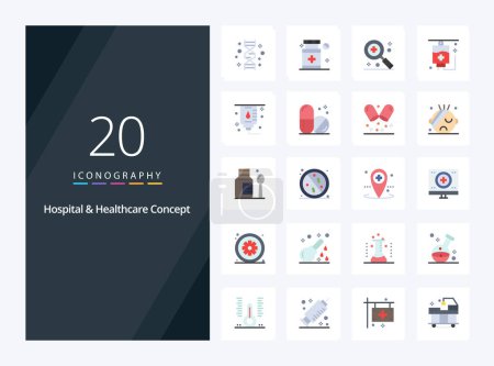 Téléchargez les illustrations : 20 Hospital Healthcare Concept Icône couleur plate pour la présentation - en licence libre de droit