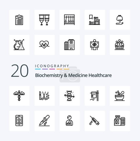 Illustration for 20 Biochemistry And Medicine Healthcare Line icon Pack like medical rehydration medical medical bone - Royalty Free Image