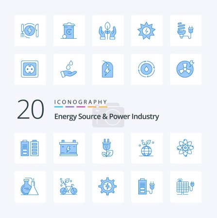 Téléchargez les illustrations : 20 Source d'énergie et industrie de l'énergie Icône de couleur bleue Pack comme la biomasse de globe d'énergie croissance favorable - en licence libre de droit