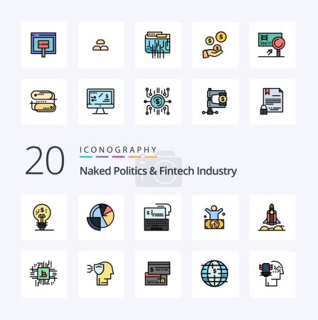 Illustration for 20 Naked Politics And Fintech Industry Line Filled Color icon Pack like person man finance billionaire money - Royalty Free Image