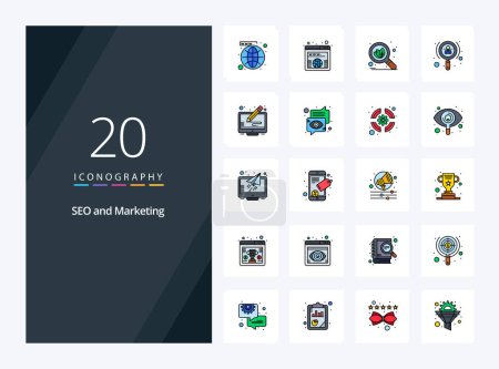 Illustration for 20 Seo line Filled icon for presentation - Royalty Free Image
