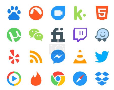 Illustration for 20 Social Media Icon Pack Including twitter. media. fiverr. vlc. rss - Royalty Free Image