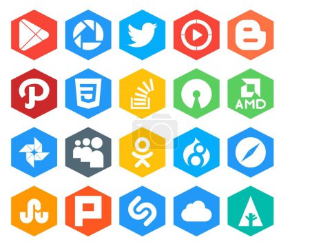 Ilustración de 20 Paquete de iconos de redes sociales Incluyendo myspace. amd. camino. código abierto. Existencias - Imagen libre de derechos