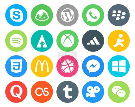 Illustration for 20 Social Media Icon Pack Including quora. messenger. forrst. dribbble. css - Royalty Free Image