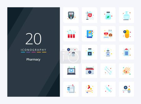 Illustration for 20 Pharmacy Flat Color icon for presentation - Royalty Free Image