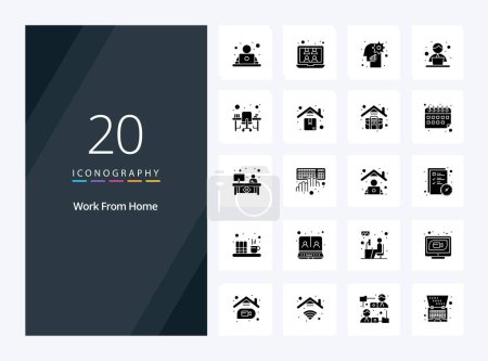 Téléchargez les illustrations : 20 Work From Home Icône Glyphe solide pour la présentation - en licence libre de droit