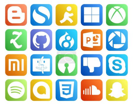 Ilustración de 20 Paquete de iconos de redes sociales Incluyendo Google allo. charla. powerpoint. skype. código abierto - Imagen libre de derechos