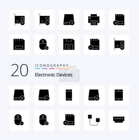 Ilustración de 20 Dispositivos Solid Glyph icono Paquete como dispositivos añadir gadget iphone gadget - Imagen libre de derechos