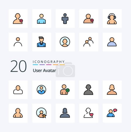 Téléchargez les illustrations : 20 Icône de couleur remplie de ligne d'utilisateur Pack comme l'homme personnel les gens soutiennent l'utilisateur - en licence libre de droit