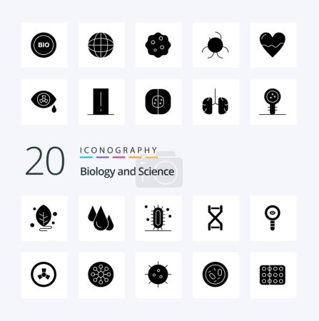 Illustration for 20 Biology Solid Glyph icon Pack like laboratory chemical study biology dna structure - Royalty Free Image