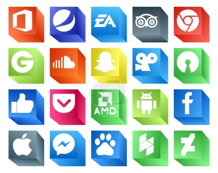 Illustration for 20 Social Media Icon Pack Including amd. like. groupon. open source. snapchat - Royalty Free Image
