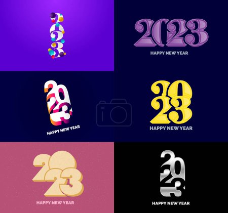 Téléchargez les illustrations : Grand ensemble de 2023 Happy New Year logo conception de texte. Modèle de conception de numéro 2023 - en licence libre de droit