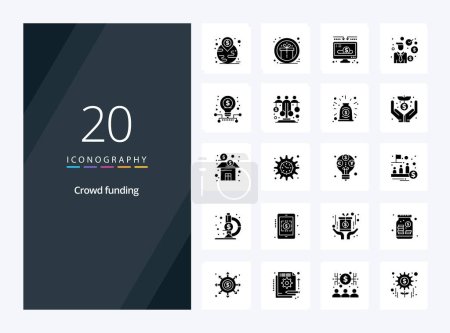 Téléchargez les illustrations : 20 Crowdfunding Solid Glyph icône pour la présentation - en licence libre de droit