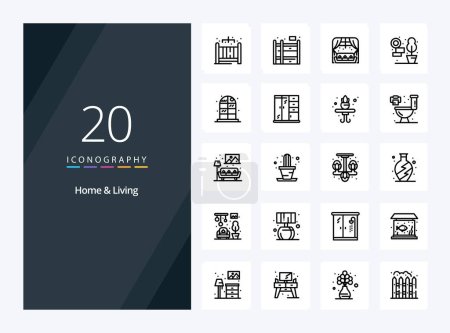 Téléchargez les illustrations : 20 Icône Home And Living Outline pour la présentation - en licence libre de droit