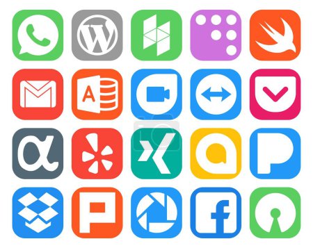 Illustration for 20 Social Media Icon Pack Including pandora. xing. mail. yelp. pocket - Royalty Free Image