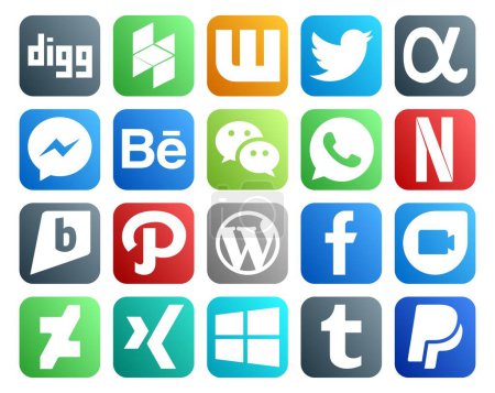 Illustration for 20 Social Media Icon Pack Including google duo. cms. wechat. wordpress. brightkite - Royalty Free Image