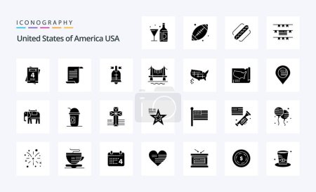 Illustration for 25 Usa Solid Glyph icon pack - Royalty Free Image