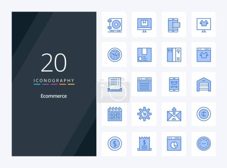 Téléchargez les illustrations : 20 icône de couleur bleu commerce électronique pour la présentation - en licence libre de droit