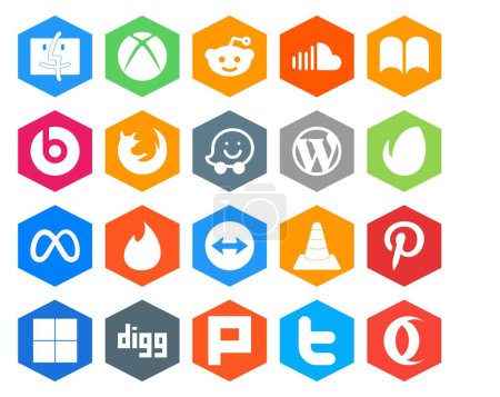 Illustration for 20 Social Media Icon Pack Including teamviewer. facebook. firefox. meta. cms - Royalty Free Image