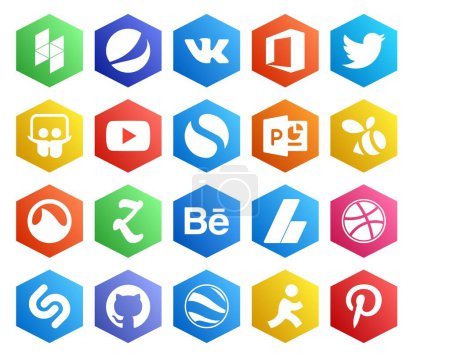 Ilustración de 20 Paquete de iconos de redes sociales Incluyendo dribbble. adsense. Vídeo. ¡Behance! grooveshark - Imagen libre de derechos