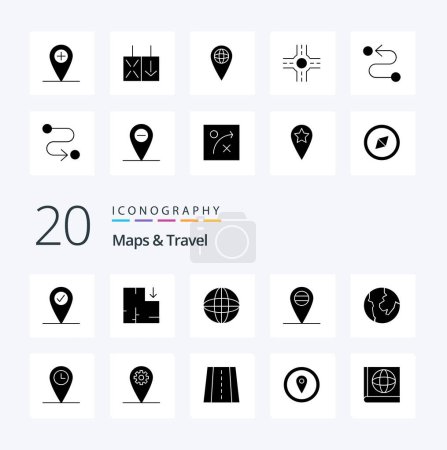 Illustration for 20 Maps  Travel Solid Glyph icon Pack like perspective geo placeholder gear location - Royalty Free Image