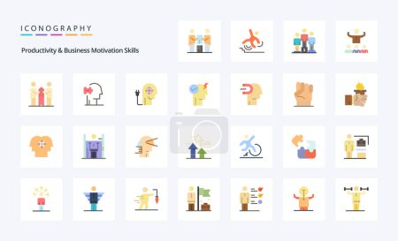 Ilustración de 25 Habilidades de productividad y motivación empresarial Paquete de iconos de color plano - Imagen libre de derechos