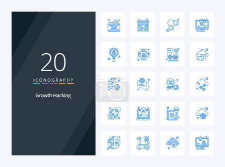 Téléchargez les illustrations : 20 Hacking icône de couleur bleue pour la présentation - en licence libre de droit