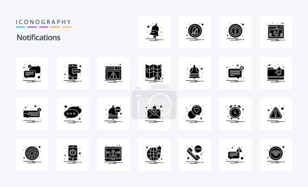 Ilustración de 25 Notificaciones Paquete de iconos de glifos sólidos - Imagen libre de derechos