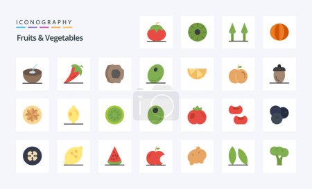 Illustration for 25 Fruits  Vegetables Flat color icon pack - Royalty Free Image