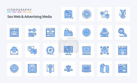 Illustration for 25 Seo Web And Advertising Media Blue icon pack - Royalty Free Image